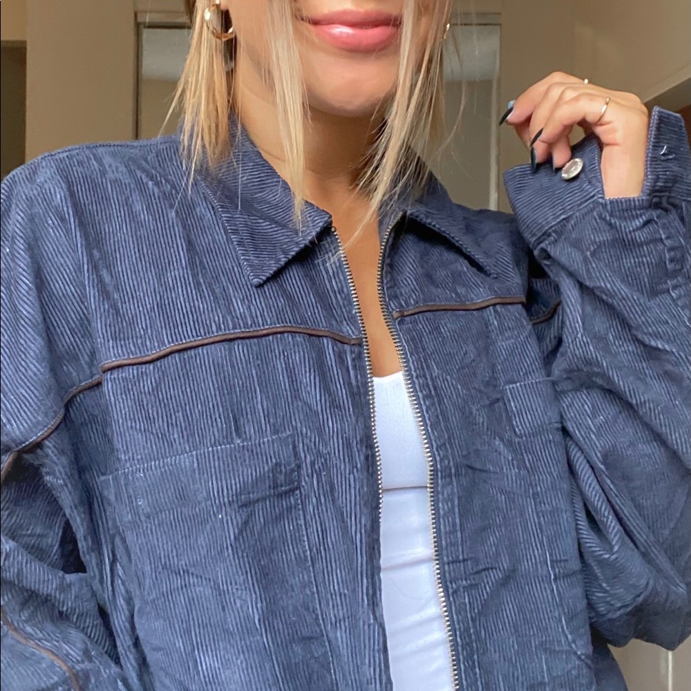 Vintage Corduroy Bugle Boy Classic Blue Zipper Jacket W/ Collar